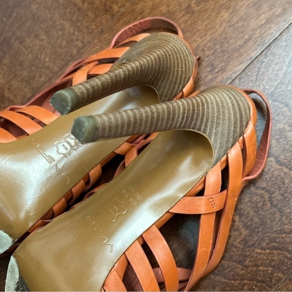 Via Spiga Orange Leather Strappy Heels, Low Platform, Size 9.5 - Picture 10 of 16